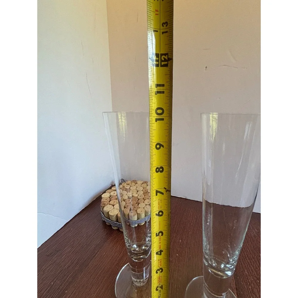 Set of 2 Tall Tapered Glass Champagne Flutes Minimalist Wedding Toasting Glasses